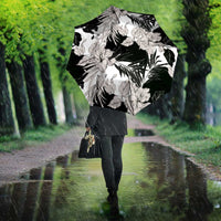 Black White Monotone Tropical Flowers Pattern Umbrella - Polynesian Pride