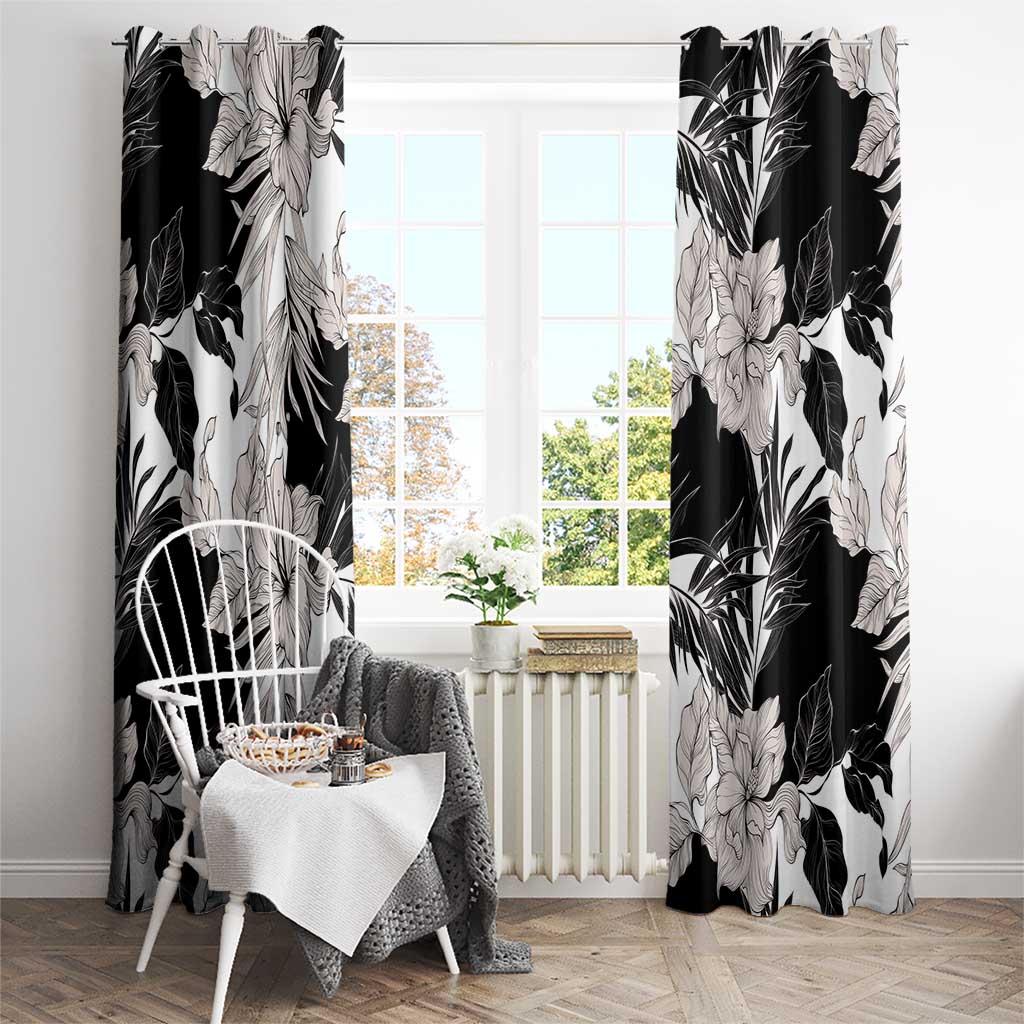 Black White Monotone Tropical Flowers Pattern Window Curtain - Polynesian Pride