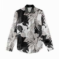 Black White Monotone Tropical Flowers Pattern Women Casual Shirt - Polynesian Pride