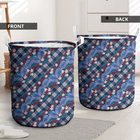 Polynesian Monstera Tiare Floral Laundry Basket Royal Blue Tropical Plaid LT01 - Polynesian Pride