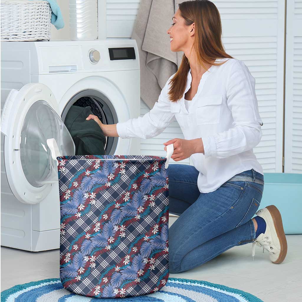 Polynesian Monstera Tiare Floral Laundry Basket Royal Blue Tropical Plaid LT01 - Polynesian Pride