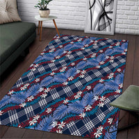 Polynesian Monstera Tiare Floral Area Rug Royal Blue Tropical Plaid - Polynesian Pride