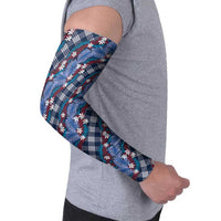 Polynesian Monstera Tiare Floral Arm Sleeves Royal Blue Tropical Plaid LT01 - Polynesian Pride