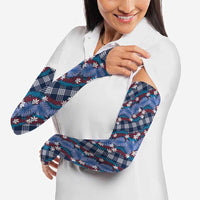Polynesian Monstera Tiare Floral Arm Sleeves Royal Blue Tropical Plaid LT01 - Polynesian Pride
