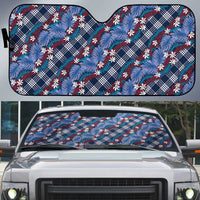 Polynesian Monstera Tiare Floral Auto Sun Shade Royal Blue Tropical Plaid - Polynesian Pride