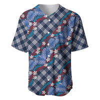 Polynesian Monstera Tiare Floral Baseball Jersey Royal Blue Tropical Plaid LT01 Blue - Polynesian Pride