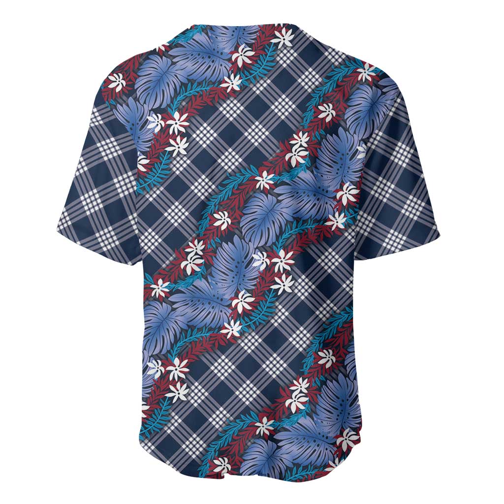 Polynesian Monstera Tiare Floral Baseball Jersey Royal Blue Tropical Plaid LT01 - Polynesian Pride