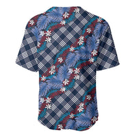 Polynesian Monstera Tiare Floral Baseball Jersey Royal Blue Tropical Plaid LT01 - Polynesian Pride