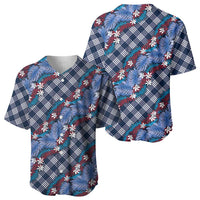 Polynesian Monstera Tiare Floral Baseball Jersey Royal Blue Tropical Plaid LT01 - Polynesian Pride