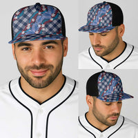 Polynesian Monstera Tiare Floral Baseball Net Cap Royal Blue Tropical Plaid - Polynesian Pride