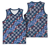 Polynesian Monstera Tiare Floral Basketball Jersey Royal Blue Tropical Plaid LT01 - Polynesian Pride