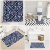 Polynesian Monstera Tiare Floral Bathroom Set Royal Blue Tropical Plaid - Polynesian Pride