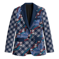 Polynesian Monstera Tiare Floral Blazer Royal Blue Tropical Plaid - Polynesian Pride