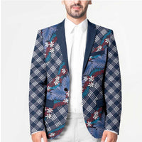 Polynesian Monstera Tiare Floral Blazer Royal Blue Tropical Plaid - Polynesian Pride