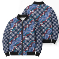Polynesian Monstera Tiare Floral Bomber Puffer Jacket Royal Blue Tropical Plaid LT01 - Polynesian Pride