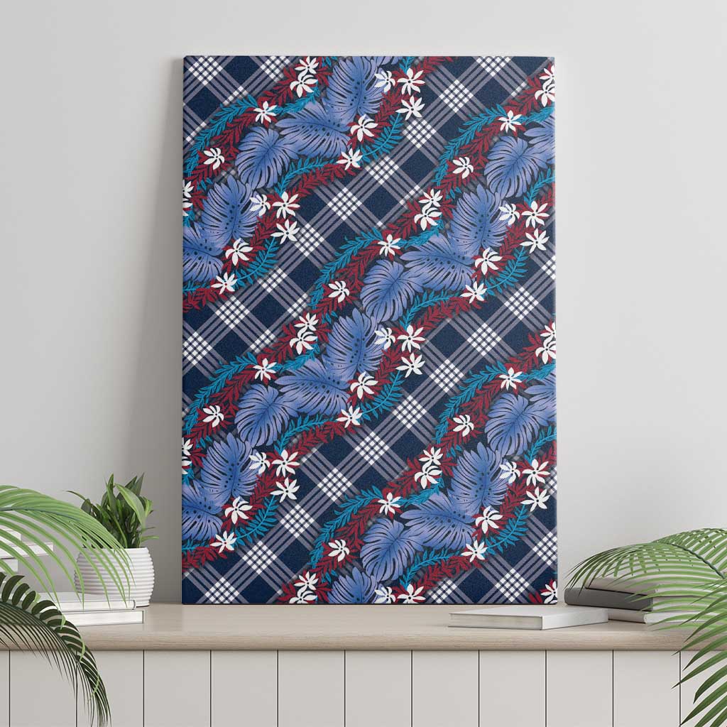 Polynesian Monstera Tiare Floral Canvas Wall Art Royal Blue Tropical Plaid LT01 - Polynesian Pride