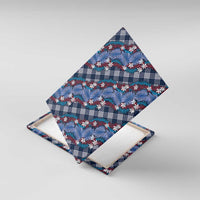 Polynesian Monstera Tiare Floral Canvas Wall Art Royal Blue Tropical Plaid LT01 With Frame Blue - Polynesian Pride