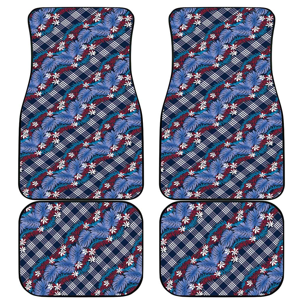 Polynesian Monstera Tiare Floral Car Mats Royal Blue Tropical Plaid LT01 - Polynesian Pride