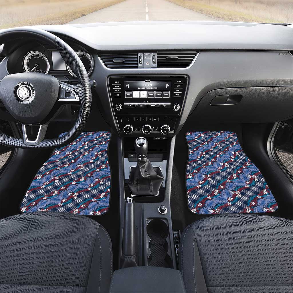 Polynesian Monstera Tiare Floral Car Mats Royal Blue Tropical Plaid LT01 Set 2pcs - Front Blue - Polynesian Pride