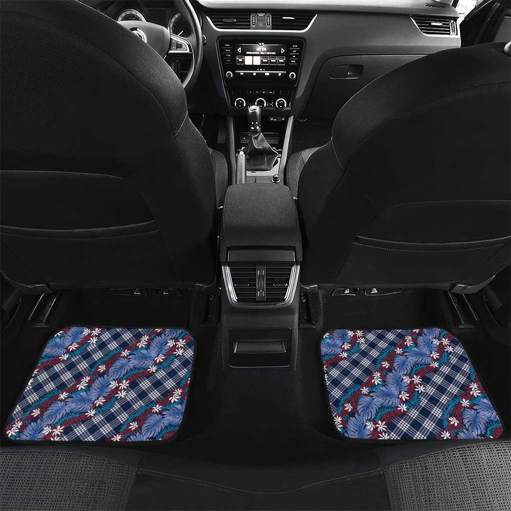 Polynesian Monstera Tiare Floral Car Mats Royal Blue Tropical Plaid LT01 Set 2pcs - Back Blue - Polynesian Pride