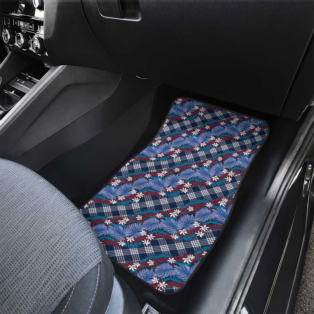 Polynesian Monstera Tiare Floral Car Mats Royal Blue Tropical Plaid LT01 - Polynesian Pride