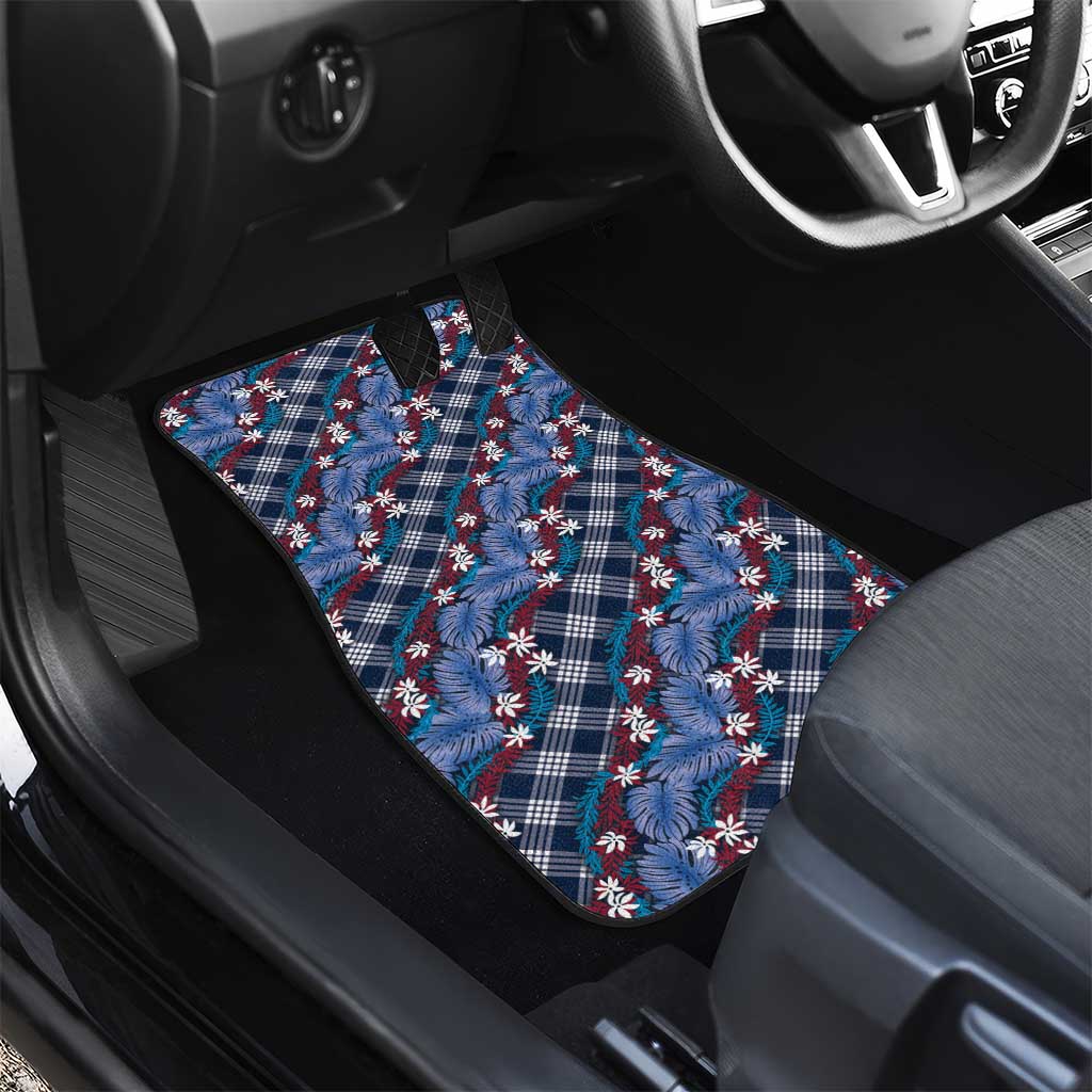 Polynesian Monstera Tiare Floral Car Mats Royal Blue Tropical Plaid LT01 - Polynesian Pride