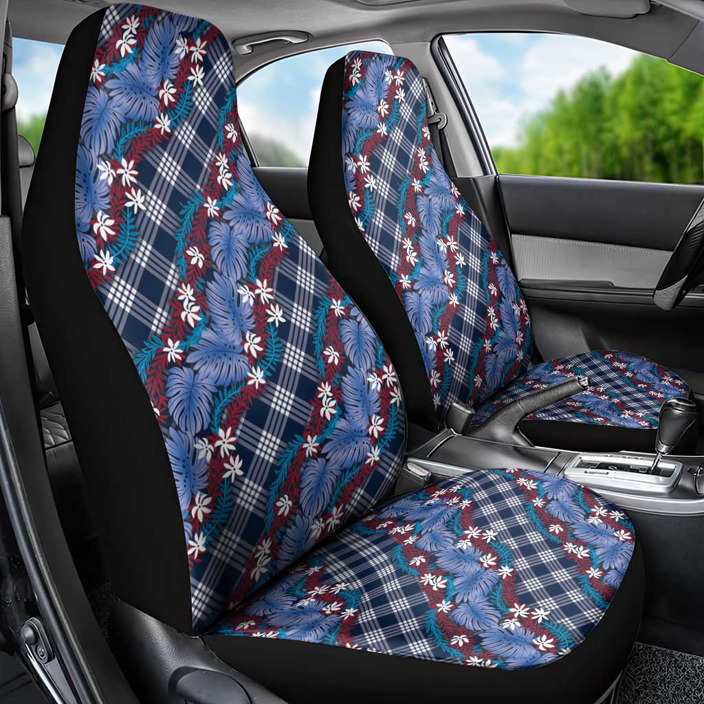 Polynesian Monstera Tiare Floral Car Seat Cover Royal Blue Tropical Plaid LT01 - Polynesian Pride