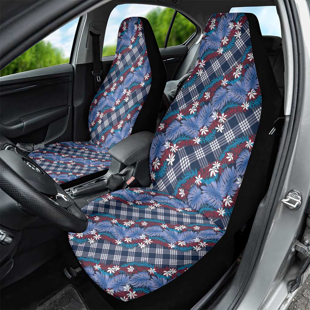 Polynesian Monstera Tiare Floral Car Seat Cover Royal Blue Tropical Plaid LT01 - Polynesian Pride