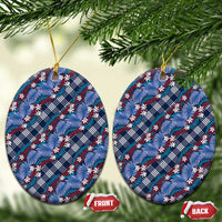 Polynesian Monstera Tiare Floral Ceramic Ornament Royal Blue Tropical Plaid LT01 Oval Blue - Polynesian Pride