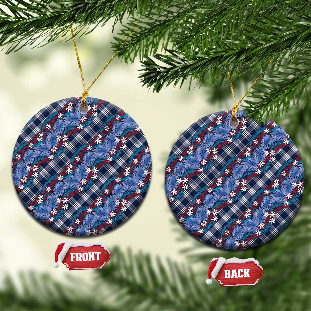 Polynesian Monstera Tiare Floral Ceramic Ornament Royal Blue Tropical Plaid LT01 Circle Blue - Polynesian Pride