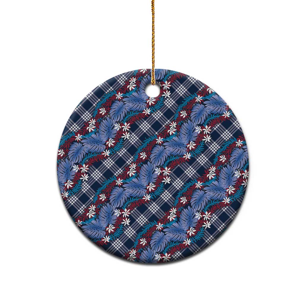 Polynesian Monstera Tiare Floral Ceramic Ornament Royal Blue Tropical Plaid LT01 - Polynesian Pride