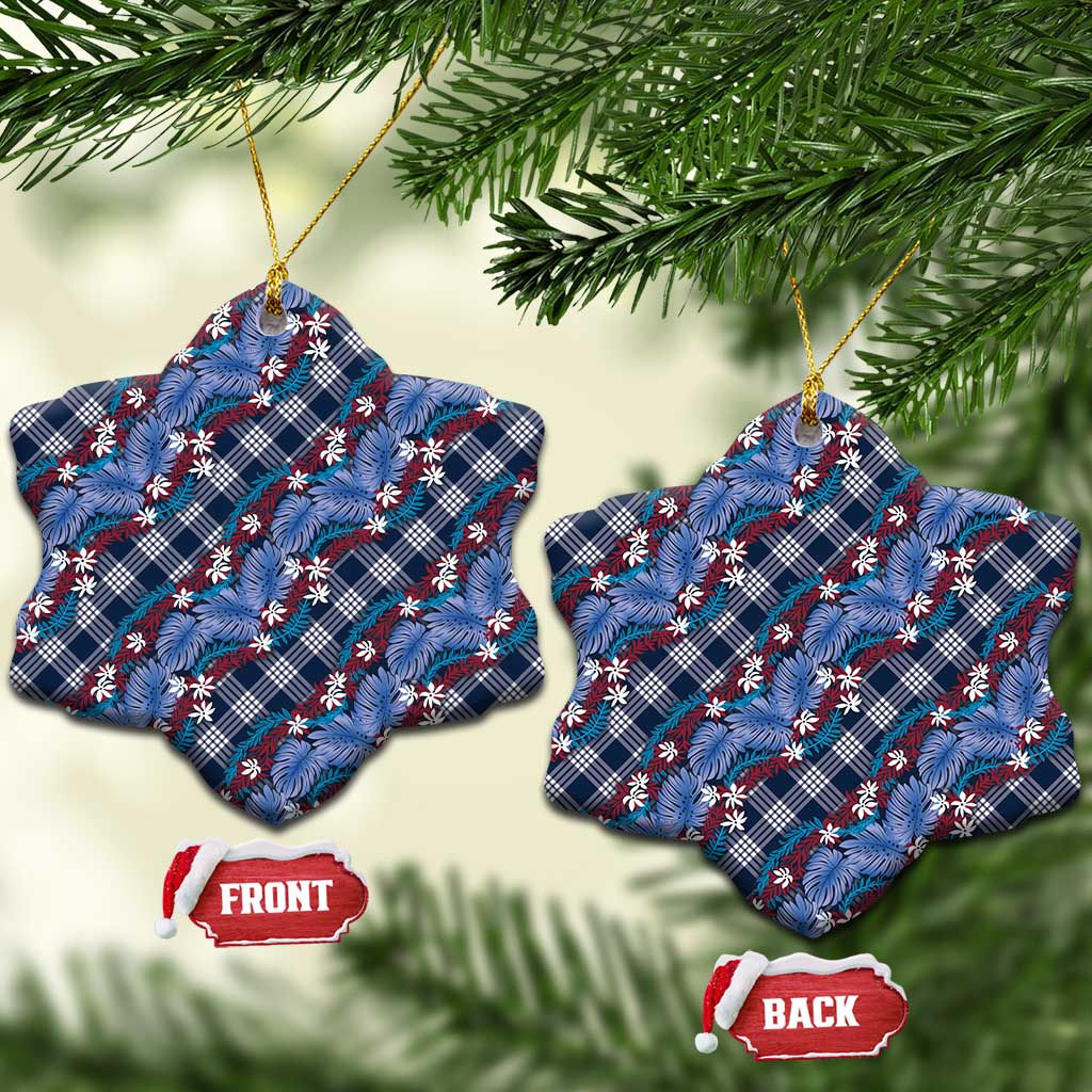 Polynesian Monstera Tiare Floral Ceramic Ornament Royal Blue Tropical Plaid LT01 Snow Flake Blue - Polynesian Pride