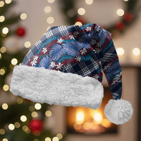 Polynesian Monstera Tiare Floral Christmas Santa Hat Royal Blue Tropical Plaid LT01 With Fur Blue - Polynesian Pride