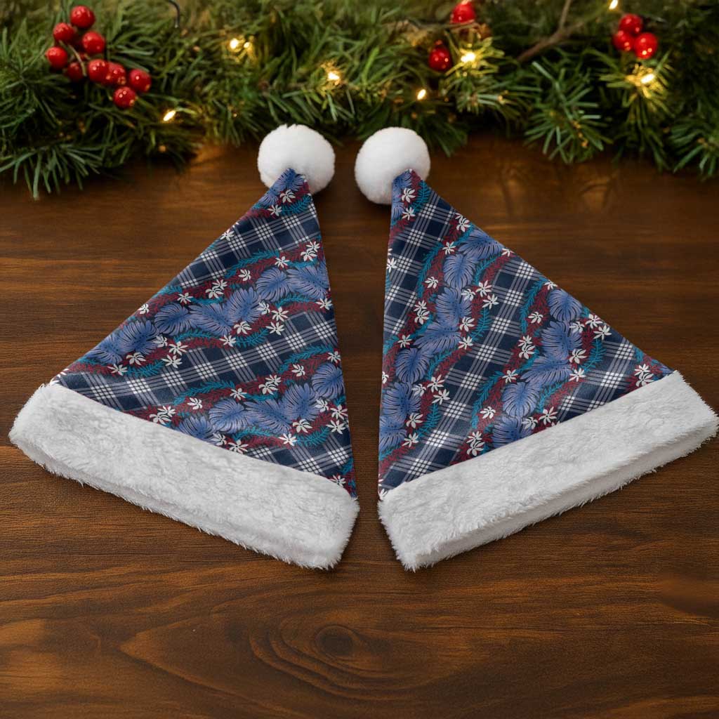 Polynesian Monstera Tiare Floral Christmas Santa Hat Royal Blue Tropical Plaid LT01 - Polynesian Pride