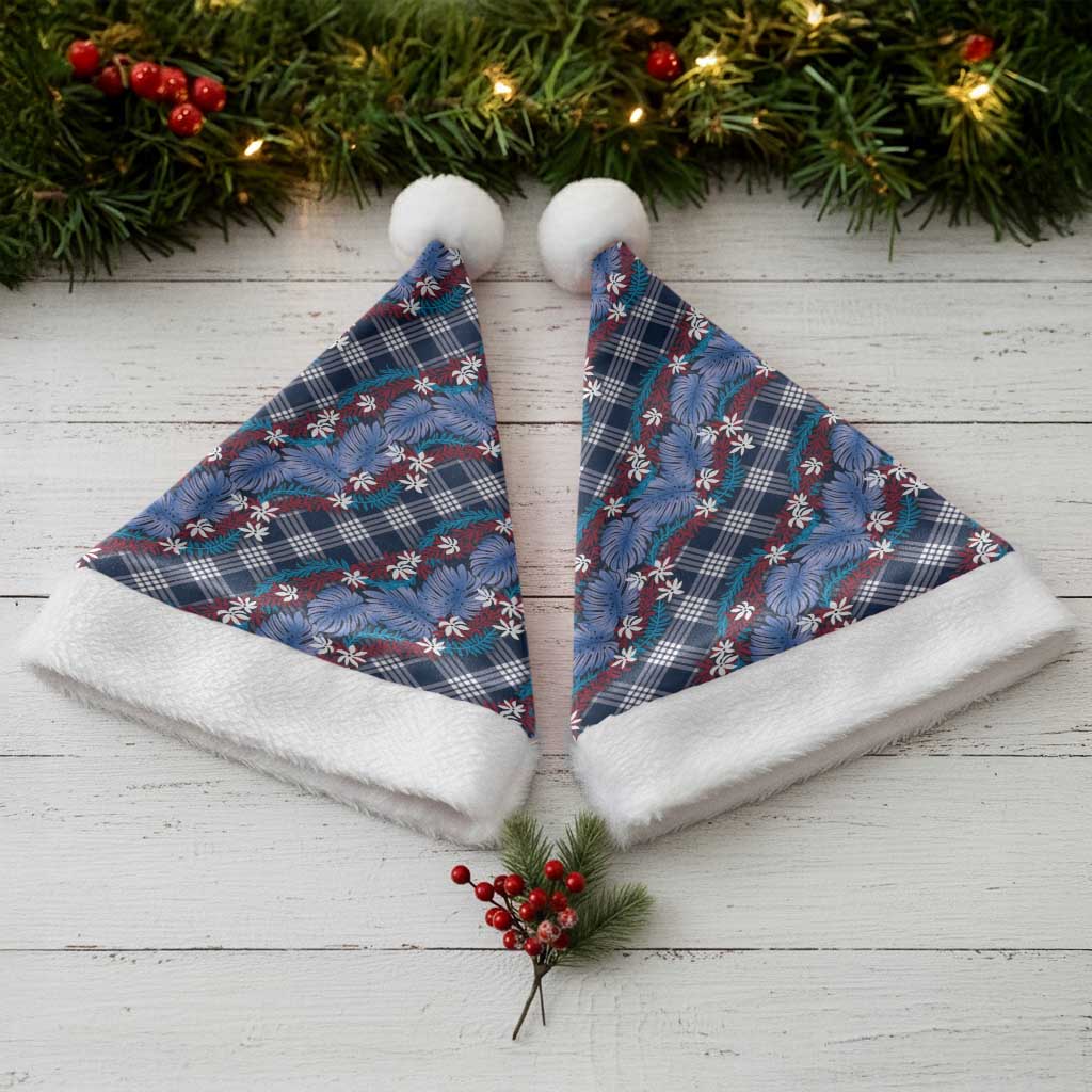 Polynesian Monstera Tiare Floral Christmas Santa Hat Royal Blue Tropical Plaid LT01 - Polynesian Pride