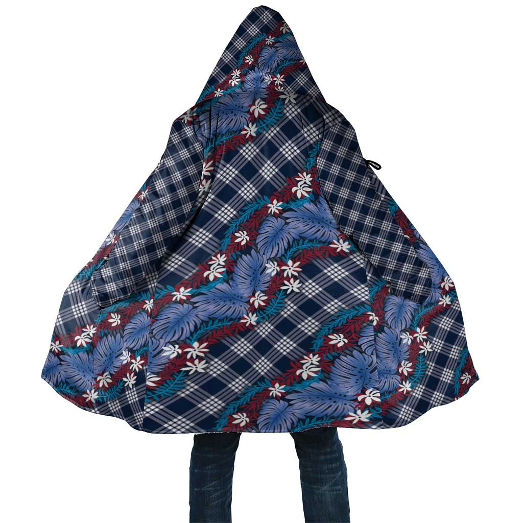 Polynesian Monstera Tiare Floral Cloak Royal Blue Tropical Plaid LT01 Unisex Blue - Polynesian Pride
