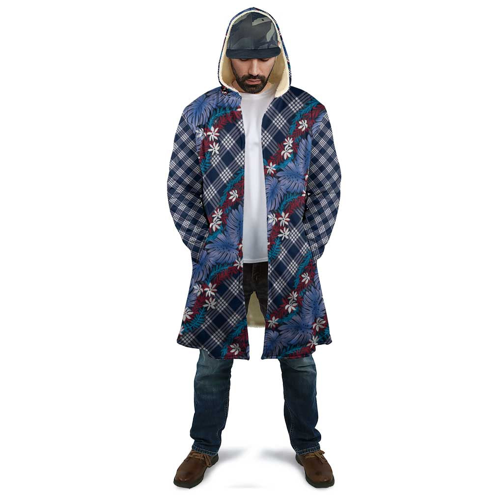Polynesian Monstera Tiare Floral Cloak Royal Blue Tropical Plaid LT01 - Polynesian Pride
