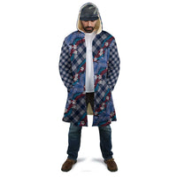 Polynesian Monstera Tiare Floral Cloak Royal Blue Tropical Plaid LT01 - Polynesian Pride