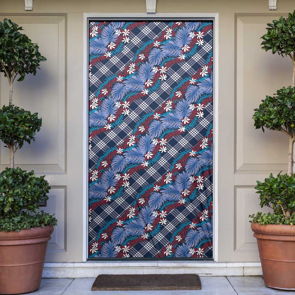 Polynesian Monstera Tiare Floral Door Cover Royal Blue Tropical Plaid LT01 Blue - Polynesian Pride