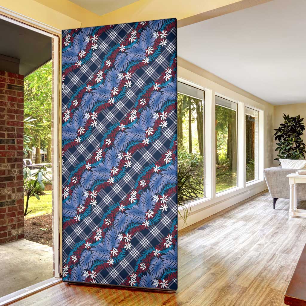 Polynesian Monstera Tiare Floral Door Cover Royal Blue Tropical Plaid LT01 - Polynesian Pride