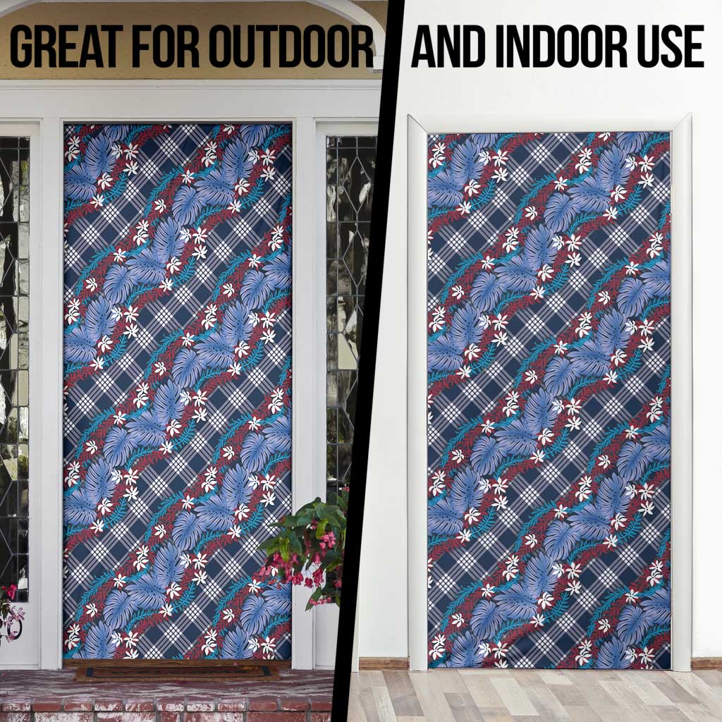 Polynesian Monstera Tiare Floral Door Cover Royal Blue Tropical Plaid LT01 - Polynesian Pride