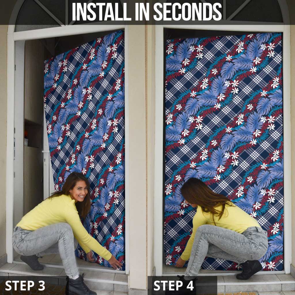 Polynesian Monstera Tiare Floral Door Cover Royal Blue Tropical Plaid LT01 - Polynesian Pride