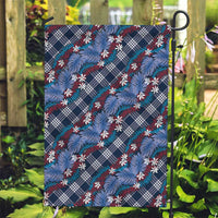 Polynesian Monstera Tiare Floral Garden Flag Royal Blue Tropical Plaid - Polynesian Pride