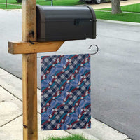 Polynesian Monstera Tiare Floral Garden Flag Royal Blue Tropical Plaid - Polynesian Pride