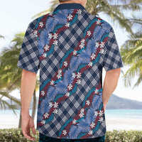 Polynesian Monstera Tiare Floral Hawaiian Shirt Royal Blue Tropical Plaid - Polynesian Pride
