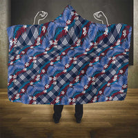 Polynesian Monstera Tiare Floral Hooded Blanket Royal Blue Tropical Plaid LT01 - Polynesian Pride