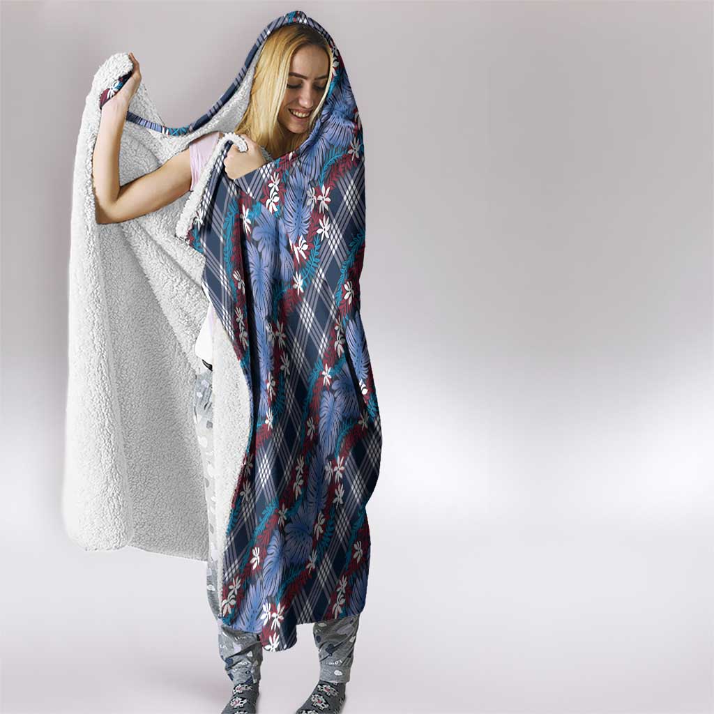 Polynesian Monstera Tiare Floral Hooded Blanket Royal Blue Tropical Plaid LT01 - Polynesian Pride