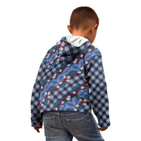 Polynesian Monstera Tiare Floral Kid Hoodie Royal Blue Tropical Plaid - Polynesian Pride