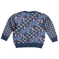 Polynesian Monstera Tiare Floral Kid Ugly Christmas Sweater Royal Blue Tropical Plaid LT01 - Polynesian Pride