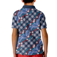Polynesian Monstera Tiare Floral Kid Polo Shirt Royal Blue Tropical Plaid LT01 - Polynesian Pride